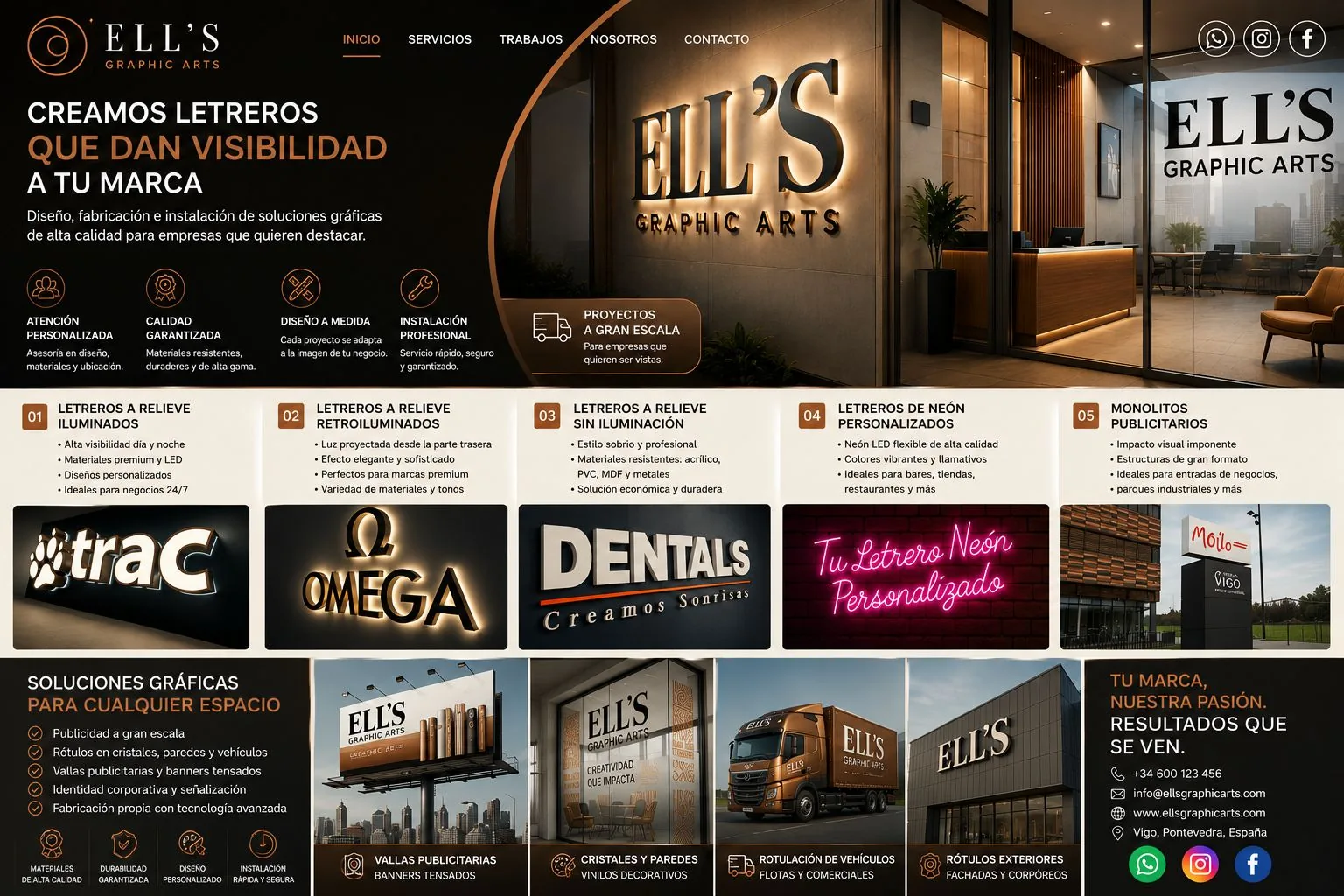 Catálogo visual de soluciones gráficas y letreros de Ells Graphic Arts